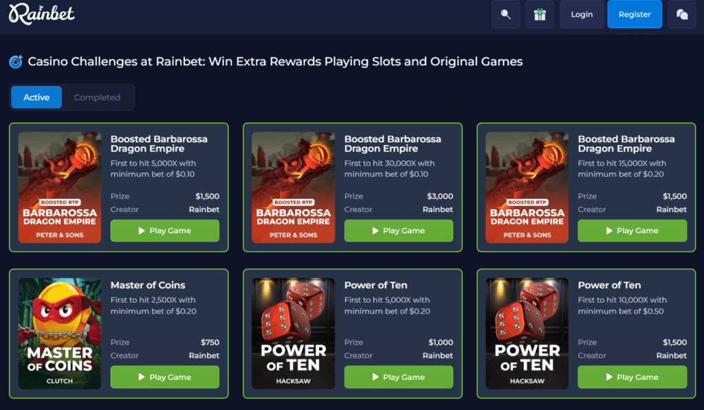 Rainbet kasinohaasteet